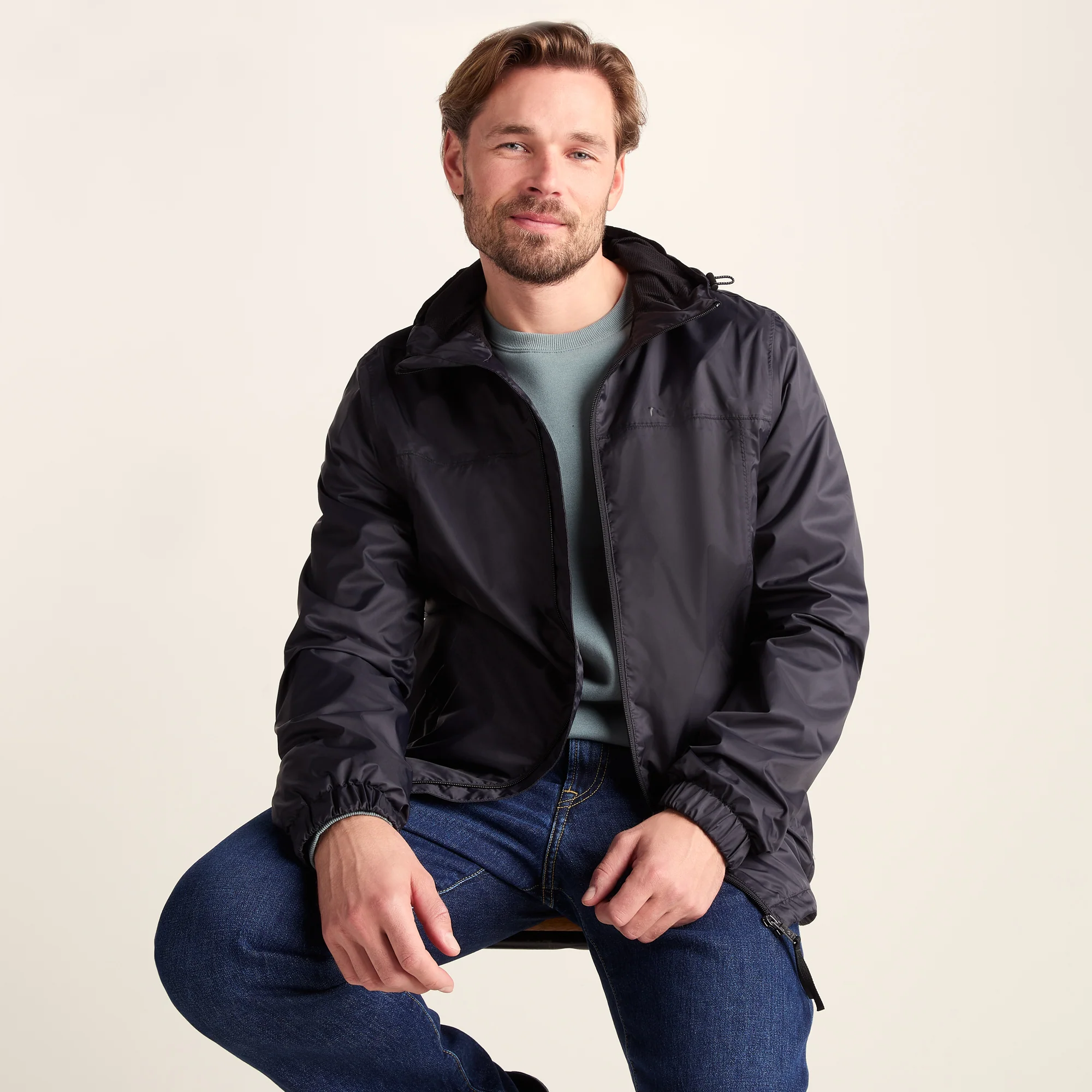 Craven Mens Waterproof Packaway Jacket - Black - Image 4