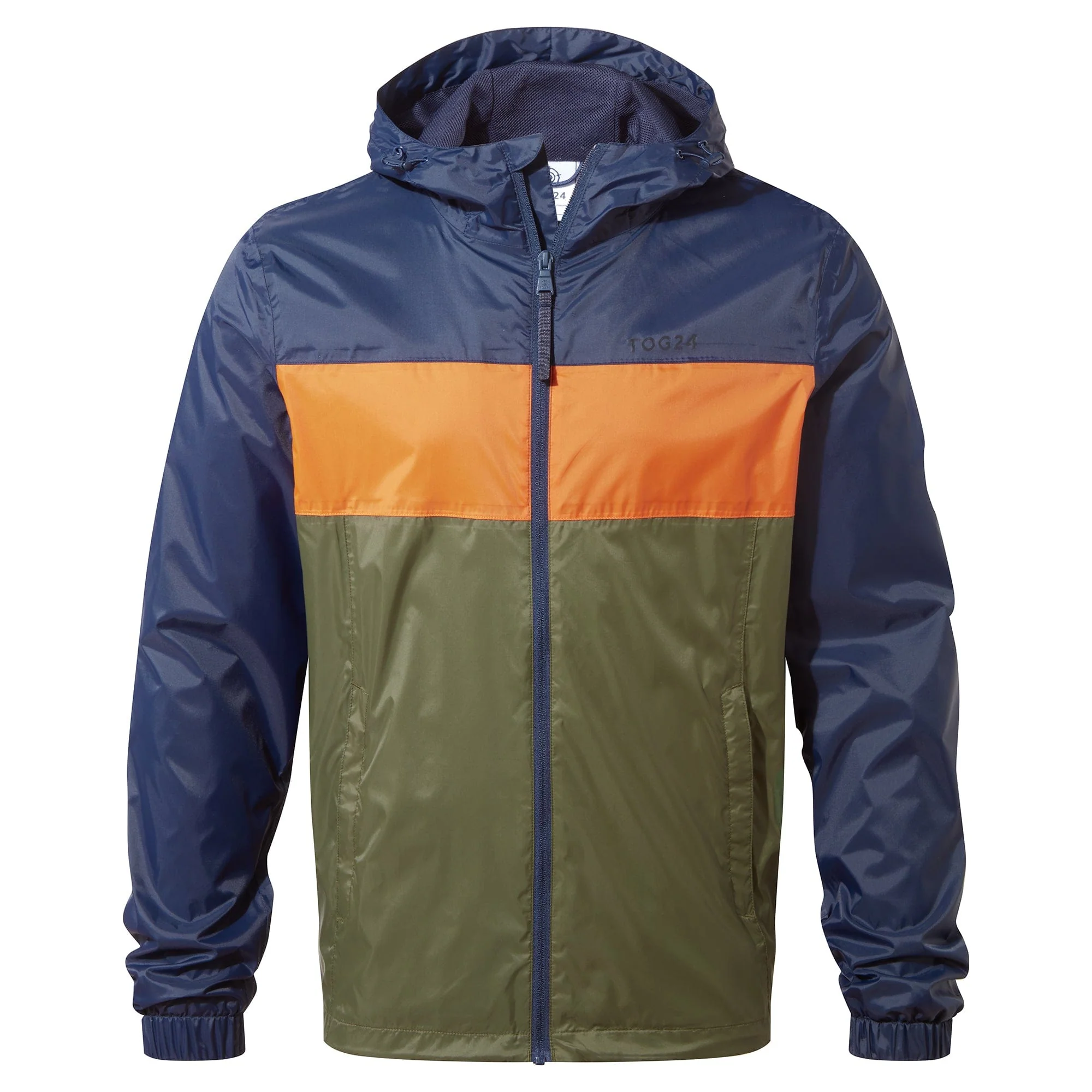 Craven Mens Waterproof Packaway Jacket - Khaki/Navy/Dark Orange Colour Block - Image 9