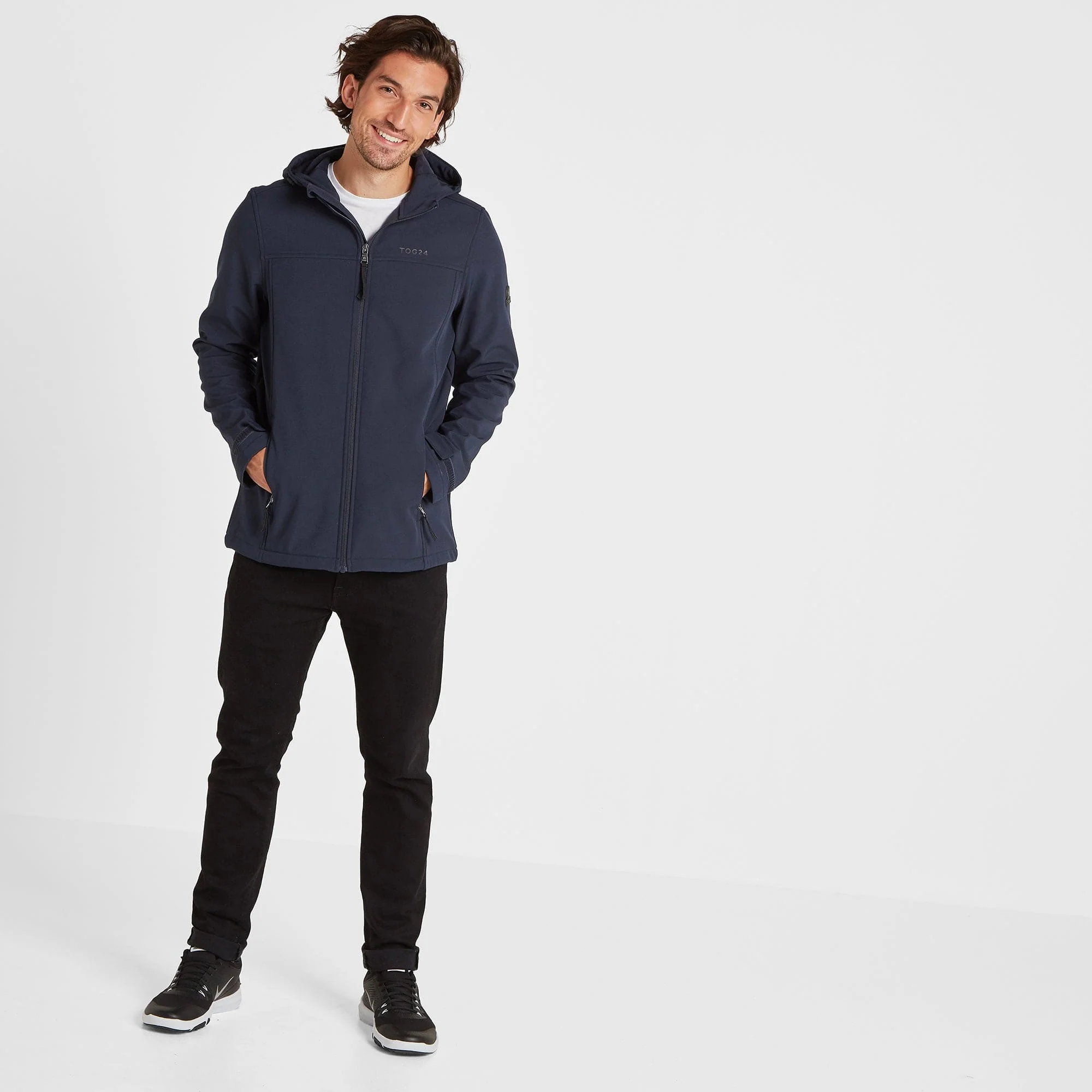 Feizor Mens Shower Resistant Softshell Hooded Jacket - Navy - Image 5