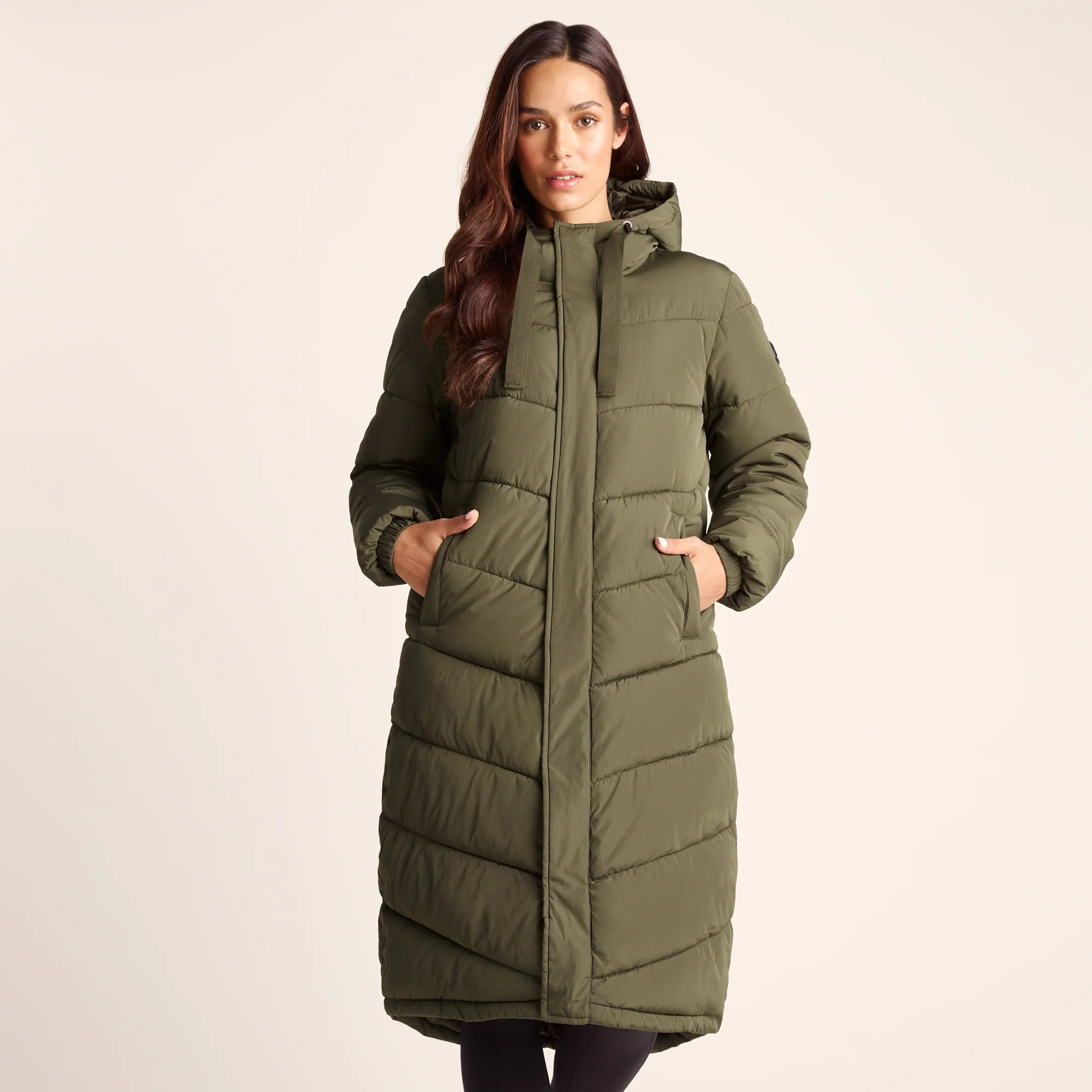 Raleigh Womens Long Insulated Jacket - Khaki - Image 3