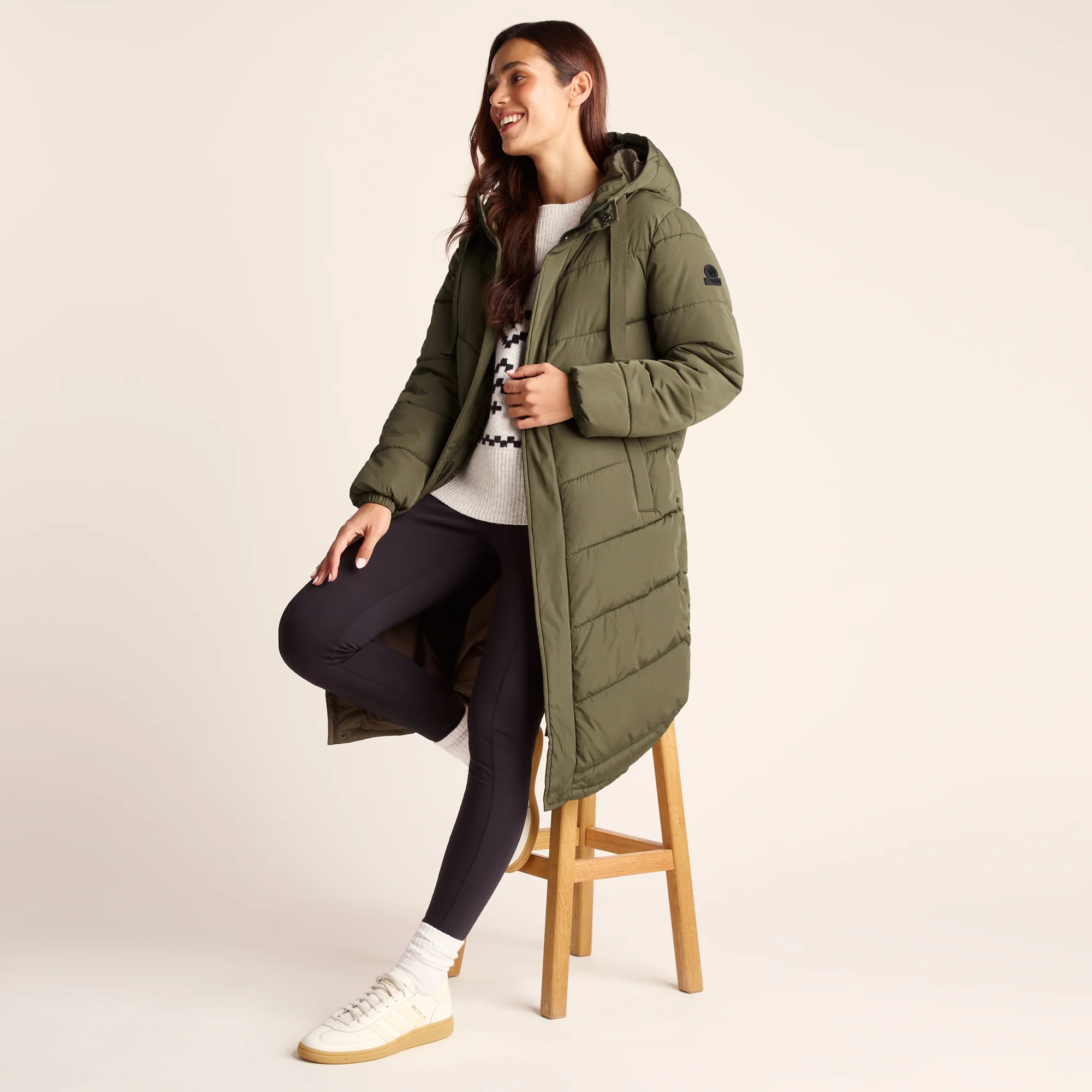 Raleigh Womens Long Insulated Jacket - Khaki - Image 4