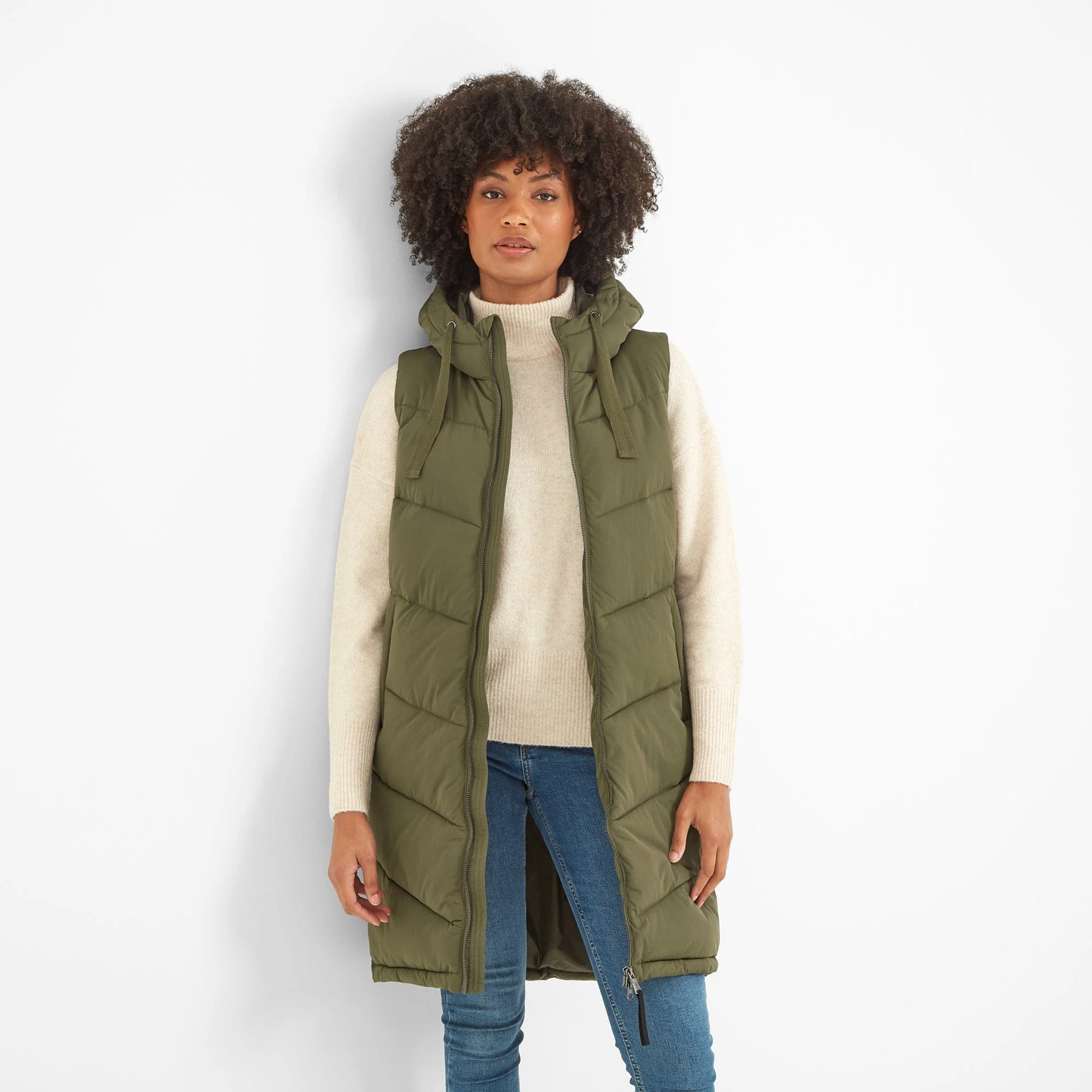 Ranskill Womens Long Insulated Gilet - Khaki - Image 7