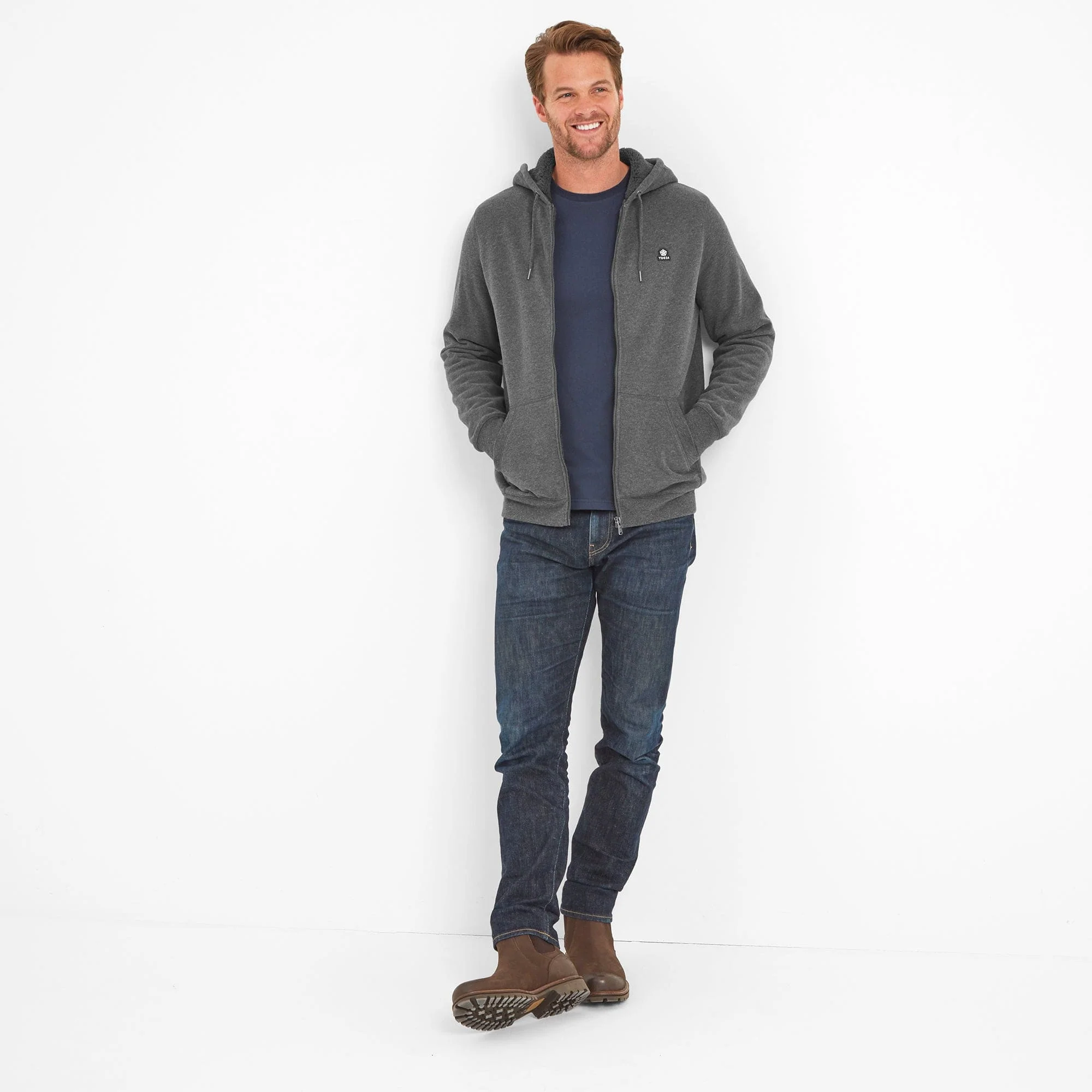 Timble Mens Sherpa Fleece Lined Hoody - Dark Grey Marl - Image 4