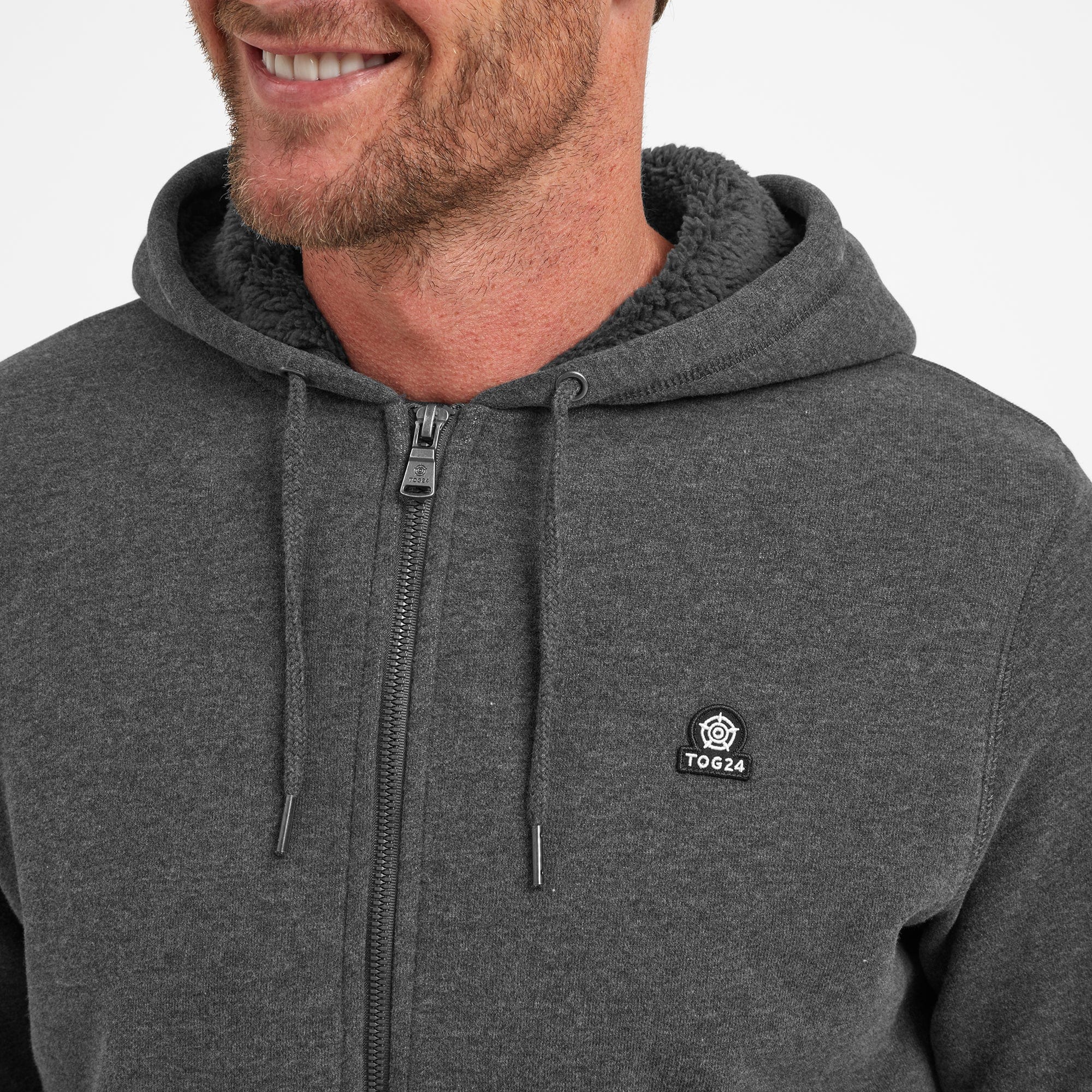 Timble Mens Sherpa Fleece Lined Hoody - Dark Grey Marl - Image 5