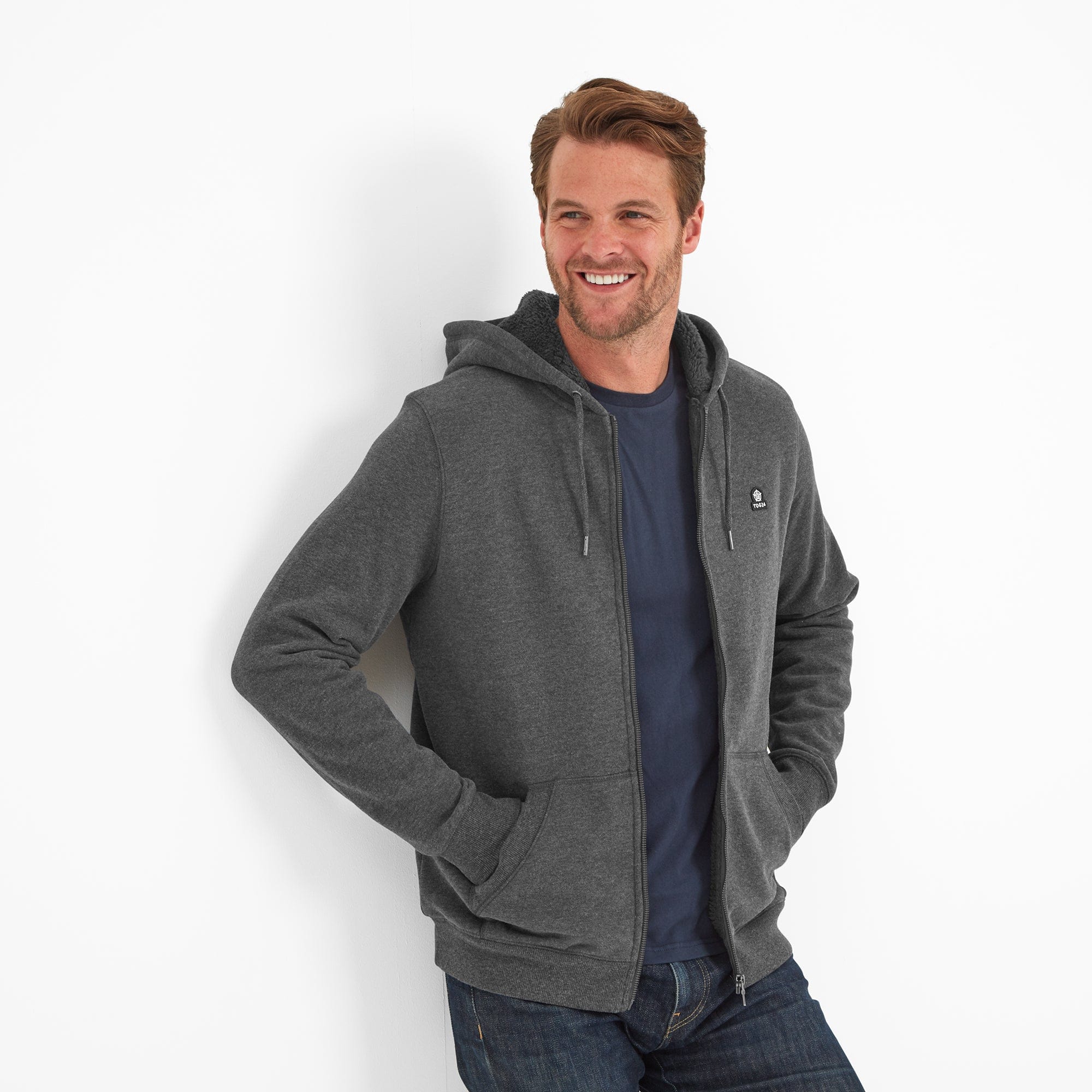 Timble Mens Sherpa Fleece Lined Hoody - Dark Grey Marl - Image 7