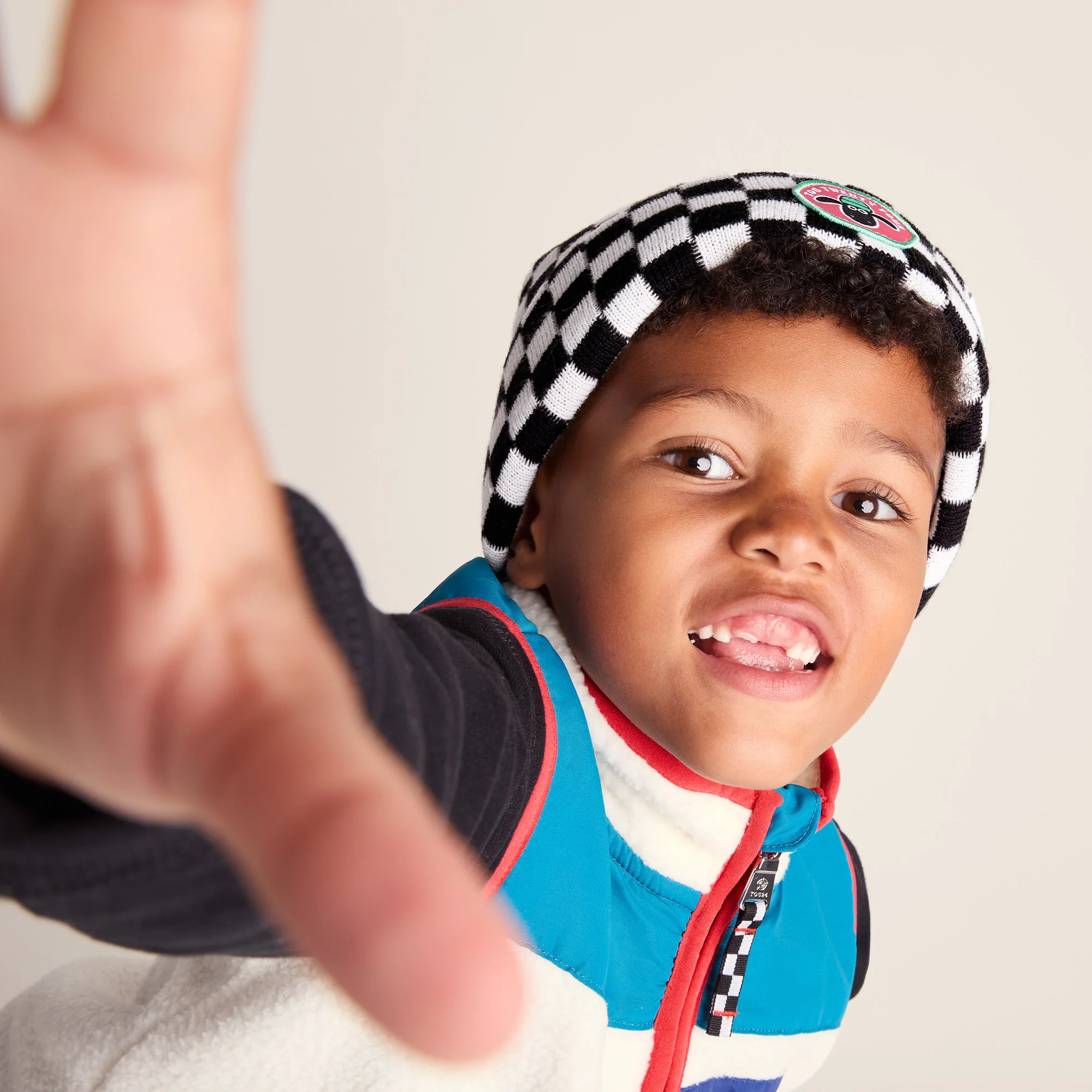 Uda Kids Shaun the Sheep Knit Hat - Black White Checkerboard - Image 3