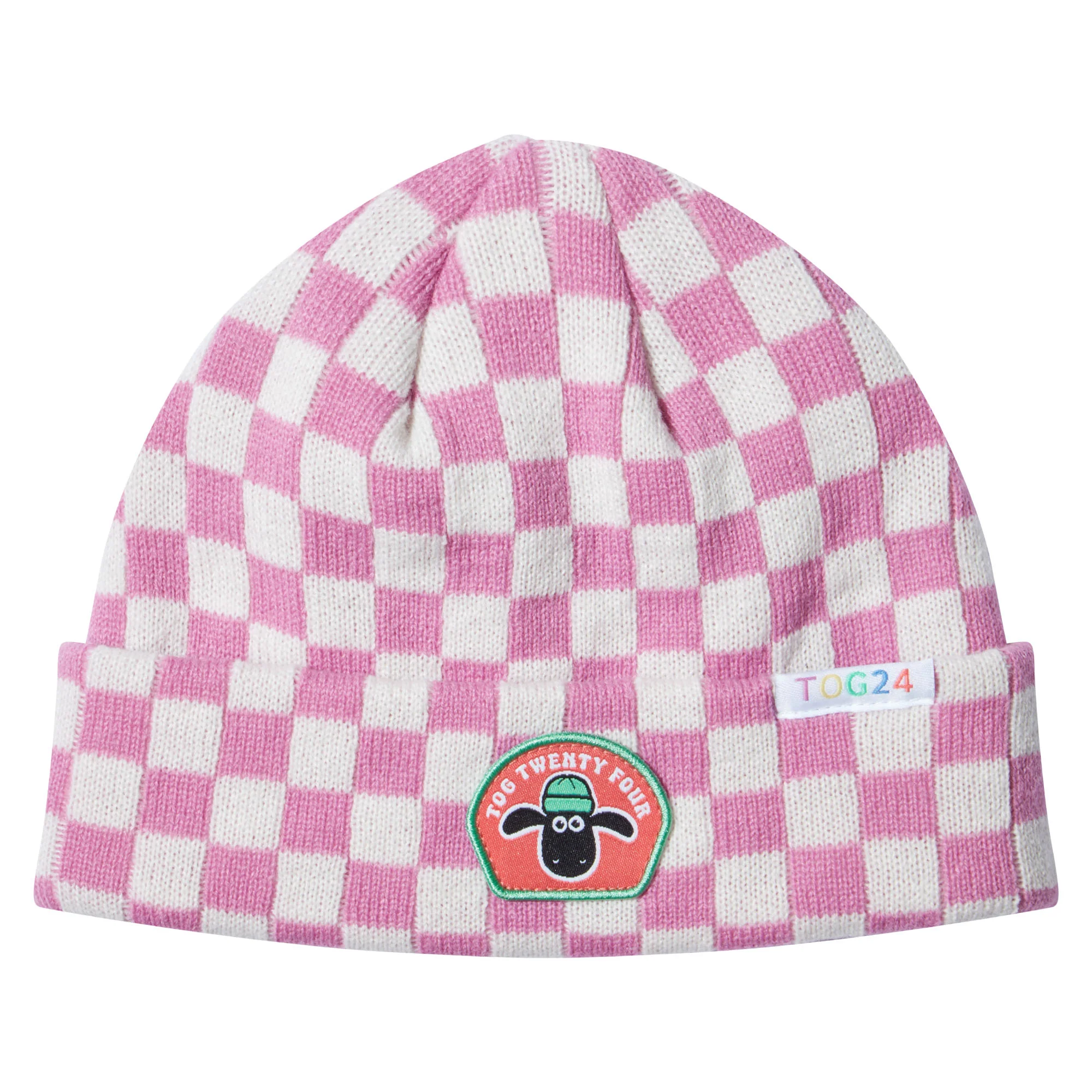 Uda Kids Shaun the Sheep Knit Hat - Pink White Checkerboard - Image 5